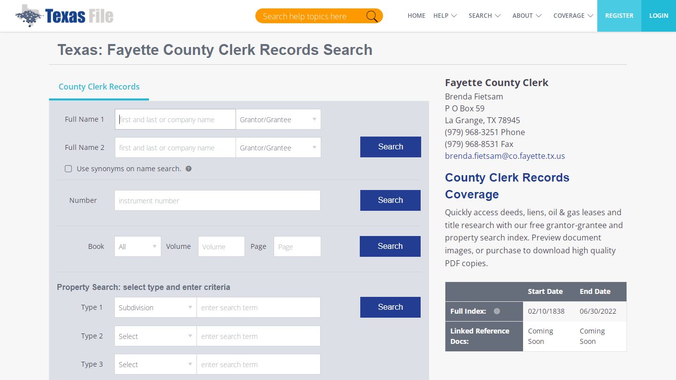 Fayette County Clerk Records Search - TexasFile
